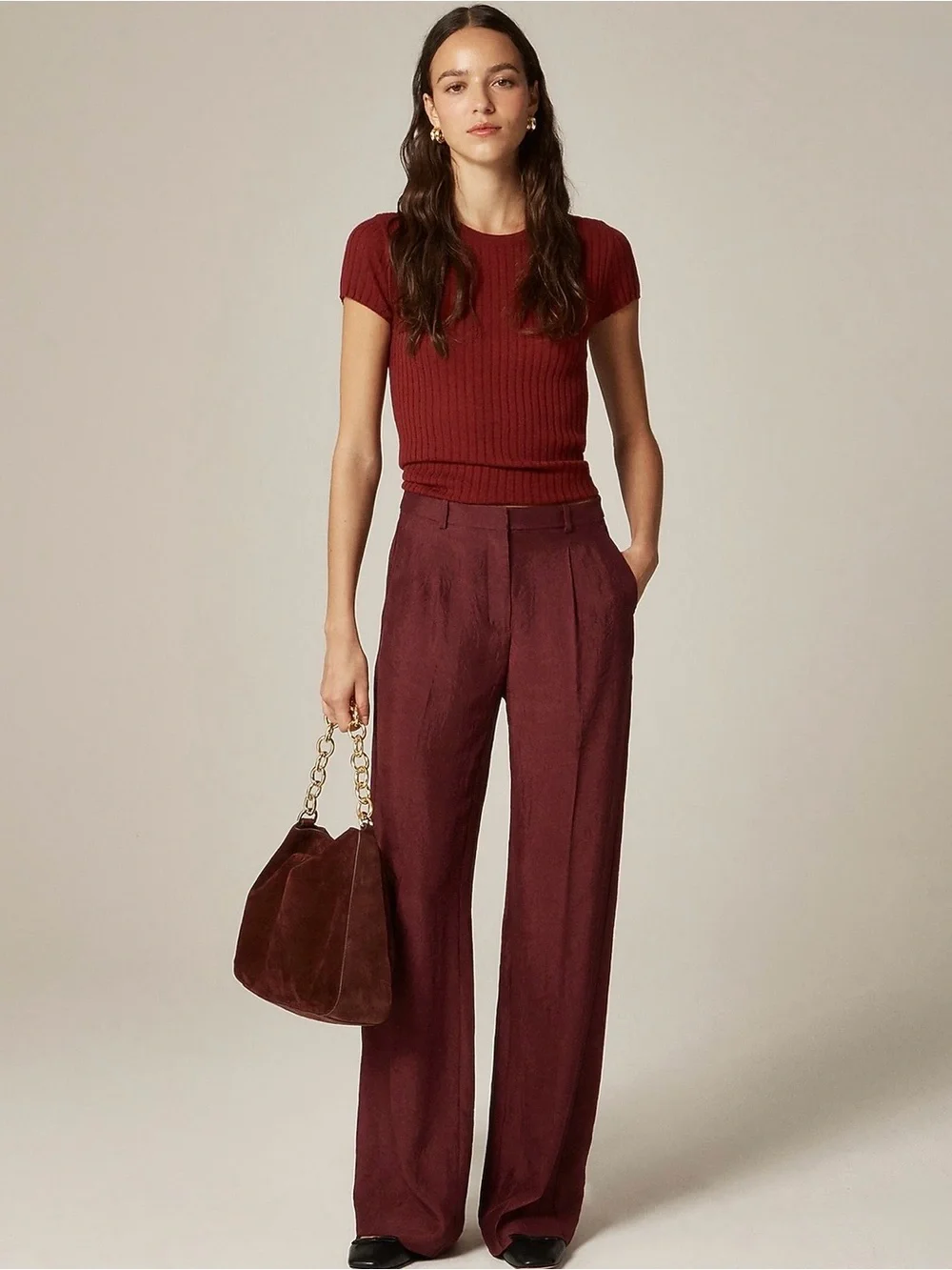 NWT! J. CREW Women’s Featherweight cashmere ribbed sweater-tee Bordeaux Berry XS
